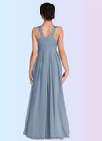 Hailey A-Line Lace Chiffon Floor-Length Junior Bridesmaid Dress dusty blue STIP0022871