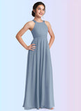 Hailey A-Line Lace Chiffon Floor-Length Junior Bridesmaid Dress dusty blue STIP0022871