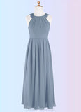 Hailey A-Line Lace Chiffon Floor-Length Junior Bridesmaid Dress dusty blue STIP0022871