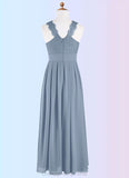 Hailey A-Line Lace Chiffon Floor-Length Junior Bridesmaid Dress dusty blue STIP0022871