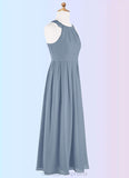 Hailey A-Line Lace Chiffon Floor-Length Junior Bridesmaid Dress dusty blue STIP0022871