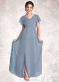 Mariah A-Line Ruched Chiffon Floor-Length Junior Bridesmaid Dress dusty blue STIP0022872