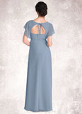 Mariah A-Line Ruched Chiffon Floor-Length Junior Bridesmaid Dress dusty blue STIP0022872