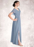 Mariah A-Line Ruched Chiffon Floor-Length Junior Bridesmaid Dress dusty blue STIP0022872