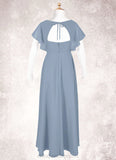 Mariah A-Line Ruched Chiffon Floor-Length Junior Bridesmaid Dress dusty blue STIP0022872