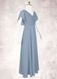 Mariah A-Line Ruched Chiffon Floor-Length Junior Bridesmaid Dress dusty blue STIP0022872