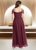 Lea A-Line Off the Shoulder Tulle Floor-Length Junior Bridesmaid Dress Cabernet STIP0022873