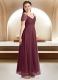 Lea A-Line Off the Shoulder Tulle Floor-Length Junior Bridesmaid Dress Cabernet STIP0022873