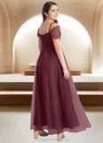 Lea A-Line Off the Shoulder Tulle Floor-Length Junior Bridesmaid Dress Cabernet STIP0022873