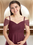 Lea A-Line Off the Shoulder Tulle Floor-Length Junior Bridesmaid Dress Cabernet STIP0022873