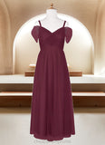 Lea A-Line Off the Shoulder Tulle Floor-Length Junior Bridesmaid Dress Cabernet STIP0022873