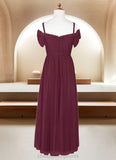 Lea A-Line Off the Shoulder Tulle Floor-Length Junior Bridesmaid Dress Cabernet STIP0022873