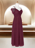 Lea A-Line Off the Shoulder Tulle Floor-Length Junior Bridesmaid Dress Cabernet STIP0022873