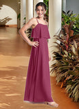 Brenda A-Line Ruched Chiffon Floor-Length Junior Bridesmaid Dress Mulberry STIP0022874