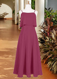 Brenda A-Line Ruched Chiffon Floor-Length Junior Bridesmaid Dress Mulberry STIP0022874