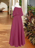 Brenda A-Line Ruched Chiffon Floor-Length Junior Bridesmaid Dress Mulberry STIP0022874