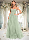 Kamila Ball-Gown/Princess V-Neck Floor-Length Tulle Prom Dresses With Sequins Appliques Lace STIP0025837