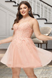 Martha A-line V-Neck Short/Mini Lace Tulle Homecoming Dress With Sequins STIP0020500