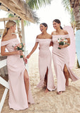 Trumpet/Mermaid Off-the-Shoulder Sleeveless Floor-Length Stretch Crepe Bridesmaid Dresses with Split Bailey STIP0025217