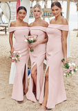 Trumpet/Mermaid Off-the-Shoulder Sleeveless Floor-Length Stretch Crepe Bridesmaid Dresses with Split Bailey STIP0025217