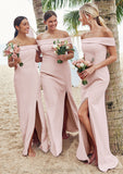 Trumpet/Mermaid Off-the-Shoulder Sleeveless Floor-Length Stretch Crepe Bridesmaid Dresses with Split Bailey STIP0025217