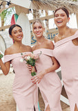 Trumpet/Mermaid Off-the-Shoulder Sleeveless Floor-Length Stretch Crepe Bridesmaid Dresses with Split Bailey STIP0025217