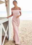 Trumpet/Mermaid Off-the-Shoulder Sleeveless Floor-Length Stretch Crepe Bridesmaid Dresses with Split Bailey STIP0025217