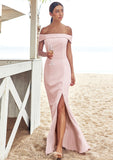 Trumpet/Mermaid Off-the-Shoulder Sleeveless Floor-Length Stretch Crepe Bridesmaid Dresses with Split Bailey STIP0025217