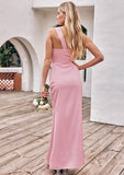 Sheath/Column One-Shoulder Sleeveless Ankle-Length Stretch Satin Bridesmaid Dresses with Pleated Alia STIP0025220