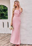 Sheath/Column One-Shoulder Sleeveless Ankle-Length Stretch Satin Bridesmaid Dresses with Pleated Alia STIP0025220