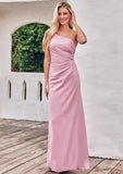 Sheath/Column One-Shoulder Sleeveless Floor-Length Stretch Satin Bridesmaid Dresses with Pleated Carissa STIP0025221