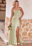 A-line Square Neckline Sleeveless Floor-Length Stretch Satin Bridesmaid Dresses with Bowknot Split Payton STIP0025223