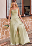 A-line Square Neckline Sleeveless Floor-Length Stretch Satin Bridesmaid Dresses with Bowknot Split Payton STIP0025223