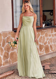 A-line Square Neckline Sleeveless Floor-Length Stretch Satin Bridesmaid Dresses with Bowknot Split Payton STIP0025223