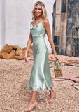 Sheath/Column Cowl Neck Sleeveless Tea-Length Stretch Satin Bridesmaid Dresses Sariah STIP0025226