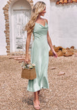 Sheath/Column Cowl Neck Sleeveless Tea-Length Stretch Satin Bridesmaid Dresses Sariah STIP0025226