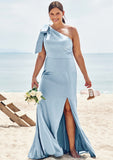 Trumpet/Mermaid One-Shoulder Sleeveless Floor-Length Stretch Satin Plus Size Bridesmaid Dresses with Bowknot - Plus Size Bridesmaid Dresseses Phyllis STIP0025228