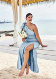 Trumpet/Mermaid One-Shoulder Sleeveless Floor-Length Stretch Satin Plus Size Bridesmaid Dresses with Bowknot - Plus Size Bridesmaid Dresseses Phyllis STIP0025228