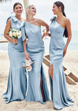 Trumpet/Mermaid One-Shoulder Sleeveless Floor-Length Stretch Satin Plus Size Bridesmaid Dresses with Bowknot - Plus Size Bridesmaid Dresseses Phyllis STIP0025228