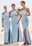 Trumpet/Mermaid One-Shoulder Sleeveless Floor-Length Stretch Satin Plus Size Bridesmaid Dresses with Bowknot - Plus Size Bridesmaid Dresseses Phyllis STIP0025228