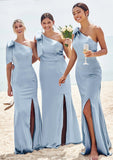 Trumpet/Mermaid One-Shoulder Sleeveless Floor-Length Stretch Satin Bridesmaid Dresses with Bowknot Ryann STIP0025229