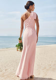 Sheath/Column One-Shoulder Sleeveless Floor-Length Stretch Crepe Bridesmaid Dresses with Bowknot Split Sarah STIP0025230