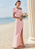 Sheath/Column One-Shoulder Sleeveless Floor-Length Stretch Crepe Bridesmaid Dresses with Bowknot Split Sarah STIP0025230