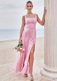 A-line Square Neckline Sleeveless Ankle-Length Stretch Satin Bridesmaid Dresses Jode STIP0025231