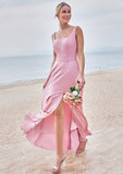 A-line Square Neckline Sleeveless Ankle-Length Stretch Satin Bridesmaid Dresses Jode STIP0025231