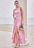 A-line Square Neckline Sleeveless Ankle-Length Stretch Satin Bridesmaid Dresses Jode STIP0025231