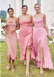 A-line Square Neckline Sleeveless Ankle-Length Stretch Satin Bridesmaid Dresses Jode STIP0025231