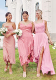 A-line Square Neckline Sleeveless Ankle-Length Stretch Satin Bridesmaid Dresses Jode STIP0025231