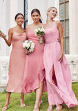 A-line Square Neckline Sleeveless Ankle-Length Stretch Satin Bridesmaid Dresses Jode STIP0025231