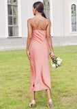 Sheath/Column Cowl Neck Sleeveless Tea-Length Stretch Satin Bridesmaid Dresses Zariah STIP0025232